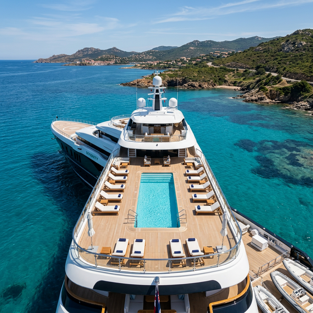 Aerial view of superyacht deck